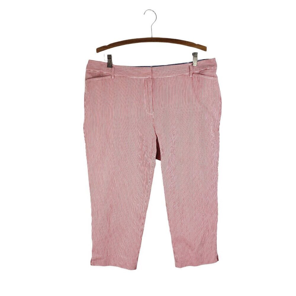 Talbots Perfect Crop Pants Red White Seersucker Stripe Cotton Petites Size 16P